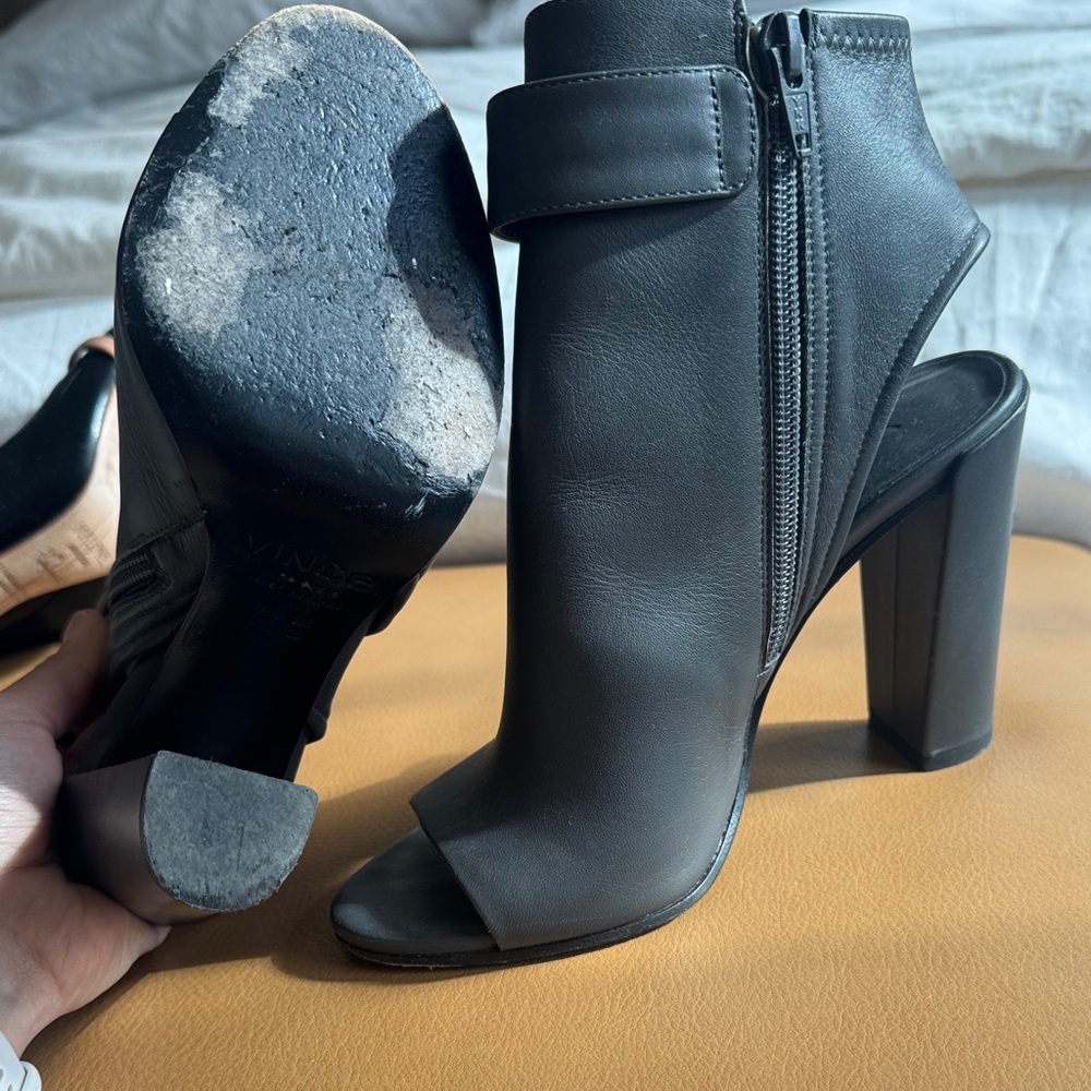 Vince Black Open-Toe Block Heel Ankle Boots